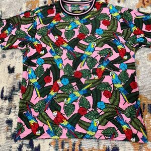 Fun tropical print brushed crewneck men's t-shirt bright color top size medium